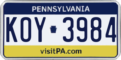 PA license plate KOY3984
