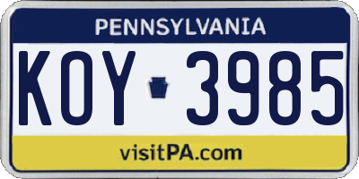 PA license plate KOY3985