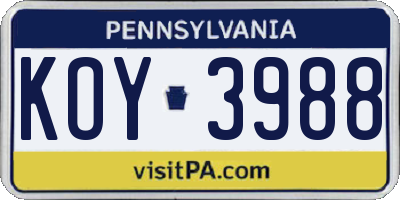 PA license plate KOY3988