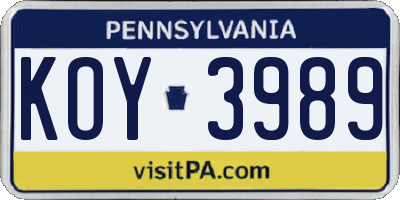 PA license plate KOY3989