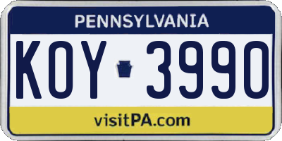 PA license plate KOY3990