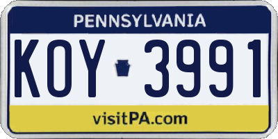 PA license plate KOY3991
