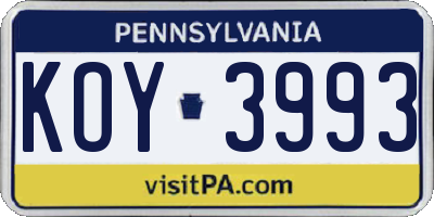 PA license plate KOY3993