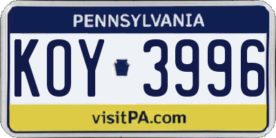 PA license plate KOY3996