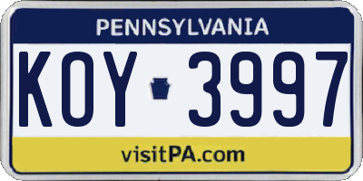 PA license plate KOY3997