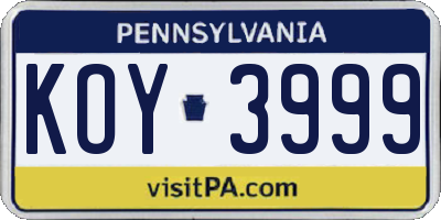 PA license plate KOY3999