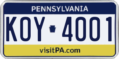 PA license plate KOY4001