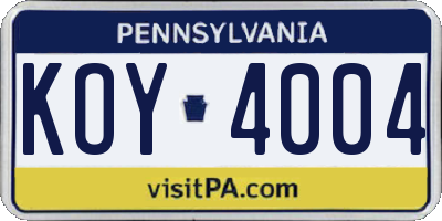 PA license plate KOY4004