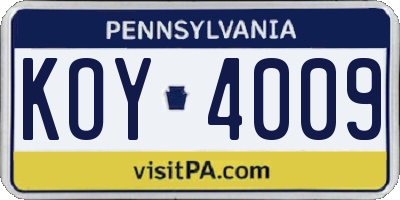 PA license plate KOY4009