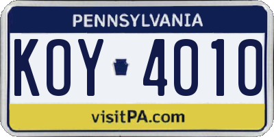 PA license plate KOY4010