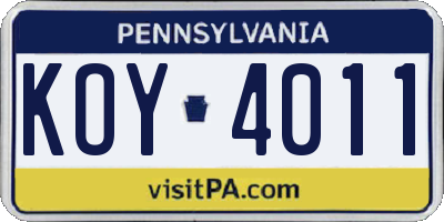 PA license plate KOY4011