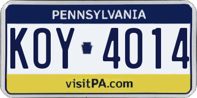 PA license plate KOY4014