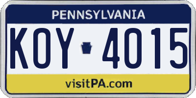 PA license plate KOY4015