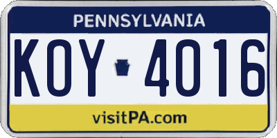 PA license plate KOY4016