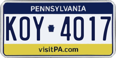 PA license plate KOY4017