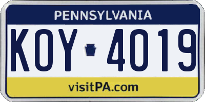 PA license plate KOY4019