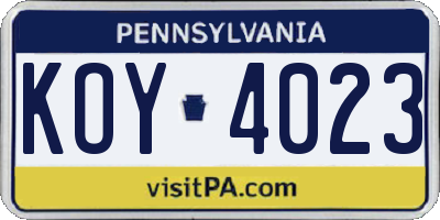 PA license plate KOY4023