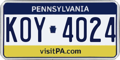 PA license plate KOY4024