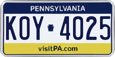 PA license plate KOY4025