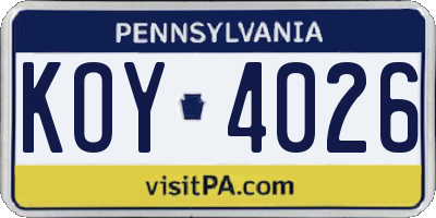 PA license plate KOY4026