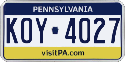 PA license plate KOY4027
