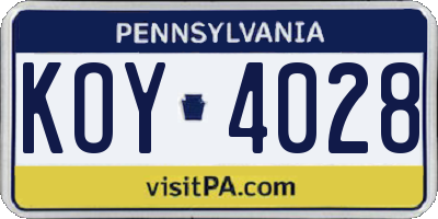 PA license plate KOY4028