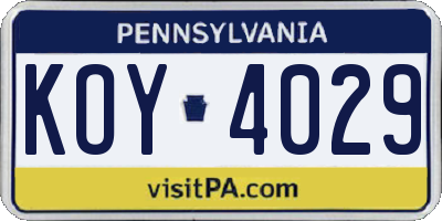 PA license plate KOY4029