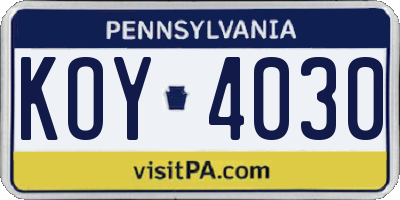 PA license plate KOY4030