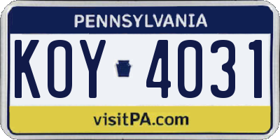 PA license plate KOY4031