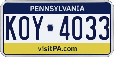 PA license plate KOY4033