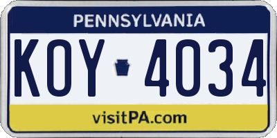 PA license plate KOY4034