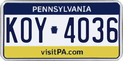 PA license plate KOY4036