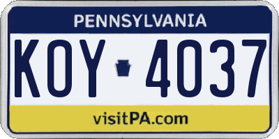 PA license plate KOY4037