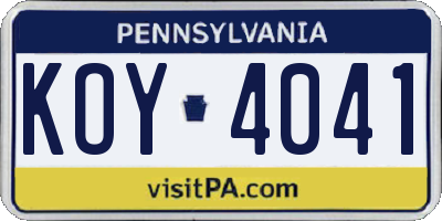PA license plate KOY4041