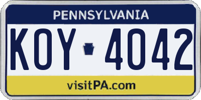PA license plate KOY4042
