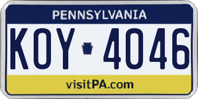 PA license plate KOY4046