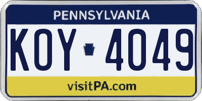 PA license plate KOY4049