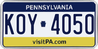 PA license plate KOY4050
