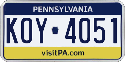 PA license plate KOY4051