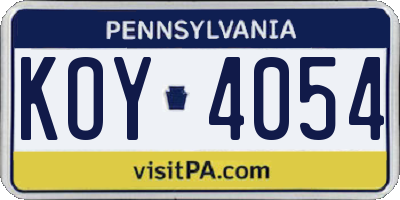 PA license plate KOY4054