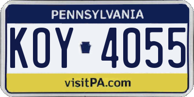 PA license plate KOY4055