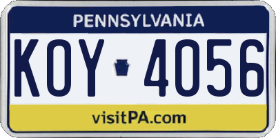 PA license plate KOY4056