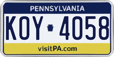 PA license plate KOY4058