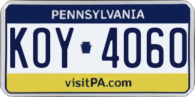 PA license plate KOY4060