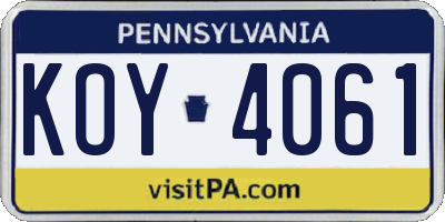 PA license plate KOY4061