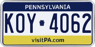 PA license plate KOY4062