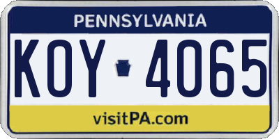 PA license plate KOY4065