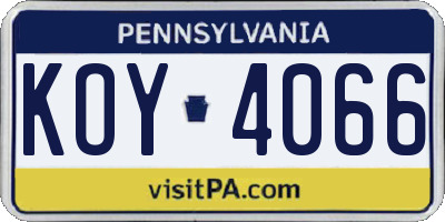 PA license plate KOY4066