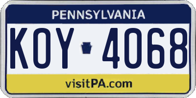 PA license plate KOY4068