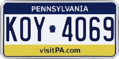 PA license plate KOY4069